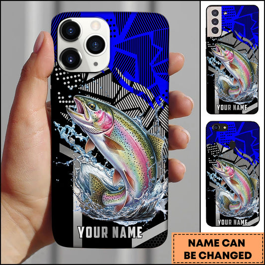 Maxcorners Pike Fishing Dynamic Blue Geometric Splash Art Personalized Name Phone Case