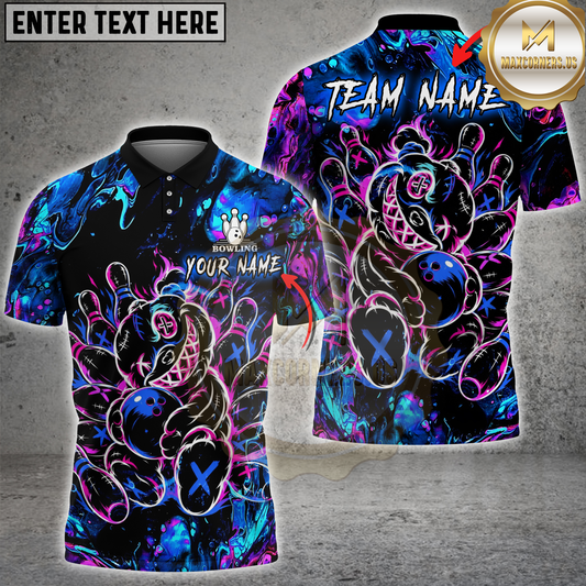 Maxcorners Bowling Bear Neon Graffiti Street Style Multicolor Options Personalized Name, Team Name 3D Shirt (5 Colors)
