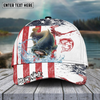 Maxcorners Fishing Red Blue Seawwave American Flag Pattern Sport Pattern Personalized Name 3D Cap (11 Breeds)