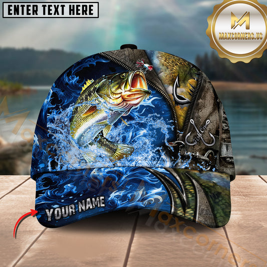 Maxcorners Fishing Blue Flame Water Art Personalized Classic Cap (12 Fish Species)