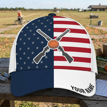 Maxcorners Trap Shooting American Flag Crossed Shotguns Clay Target USA Personalized Classic Cap