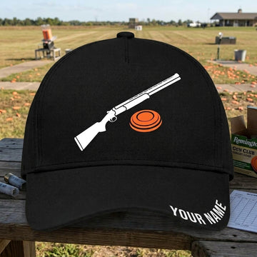 Maxcorners Trap Shooting Minimalist White Shotgun Orange Clay Stack Personalized Classic Cap