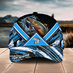 Maxcorners Trout Fishing Blue Tire Triangle Pattern Sport Pattern Personalized Name 3D Cap