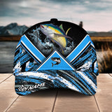 Maxcorners Tuna Fishing Blue Tire Triangle Pattern Sport Pattern Personalized Name 3D Cap