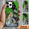 Maxcorners Fishing Neon Green Honeycomb Wave Splash Personalized Name Phone Case (10 Fish Species)