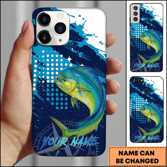 Maxcorners Fishing Mahi-Mahi Blue Ocean Compass Star Pop Art Personalized Name Phone Case