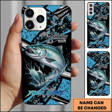 Maxcorners Chinook Fishing Blue Grunge Paint Splash Dynamic Art Personalized Name Phone Case