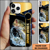 Maxcorners Fishing Black Gold Tech Frame Water Splash Personalized Name Phone Case (10 Fish Species)