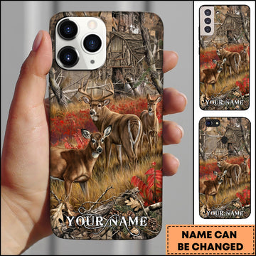 Maxcorners Deer Hunting Cabin Autumn Forest Scene Personalized Name 3D Phonecase