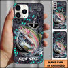 Maxcorners Fishing Hexagon Tech Pattern Hook Icon Water Splash Personalized Name Phone Case (10 Fish Species)