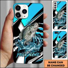 Maxcorners Crappie Fishing Blue Black Geometric Lightning Splash Personalized Name Phone Case