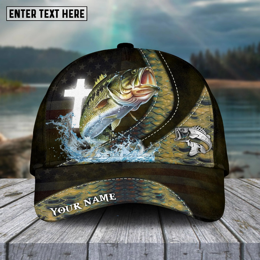 Maxcorners Fishing Cross Skinfish Flag Of United States Sport Pattern Personalized Name 3D Cap (11 Breeds)