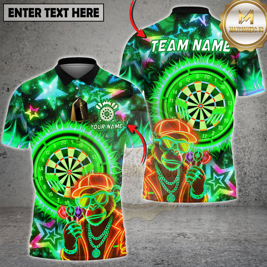 Maxcorners Neon Monkey Dartboard Street Style Multicolor Options Personalized Name, Team Name 3D Shirt (4 Colors)