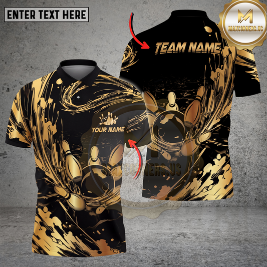 Maxcorners Bowling Shirt Abstract Gold Splash Multicolor Options Personalized Name, Team Name 3D Shirt (4 Colors)