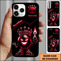 Maxcorners Bowling Phone Case Dark King Bowling Ball Blue Flame Luxury Art Personalized Name Phone Case | Red