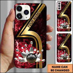 Maxcorners Bowling Phone Case Luxury Gold Number Five Bowling Strike Red Smoke Personalized Name Phone Case | Red