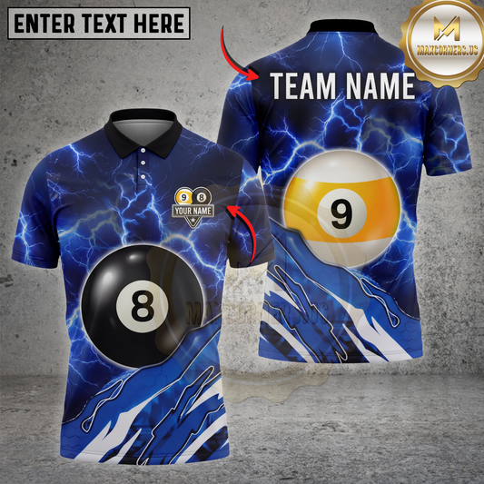 Maxcorners Billiards Shirt Lightning Pool Ball Electric Storm Graphic Multicolor Options Personalized Name, Team Name 3D Shirt (4 Colors)
