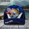 Maxcorners Fishing Dark Blue Scratch American Flag Pattern Sport Pattern Personalized Name 3D Cap (11 Breeds)
