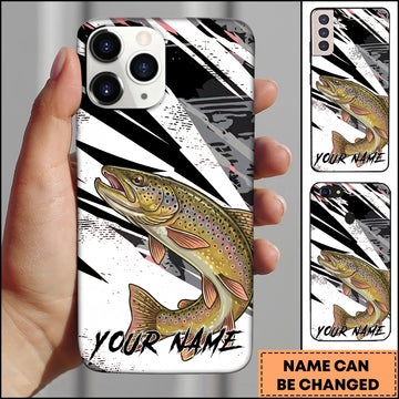 Maxcorners Fishing Trout Black White Abstract Brush Strokes Personalized Name Phone Case