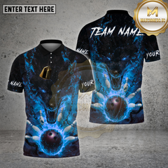 Maxcorners Bowling Shirt Flaming Wolf Fire Ball Bowling Pins Multioptions Personalized Name, Team Name Unisex 3D Shirt (4 Colors)