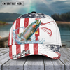 Maxcorners Fishing Red Blue Seawwave American Flag Pattern Sport Pattern Personalized Name 3D Cap (11 Breeds)