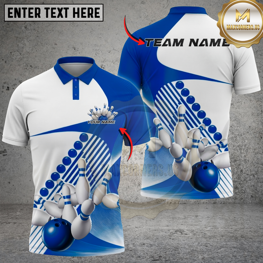 Maxcorners Bowling Shirt Strike Pins Dynamic Motion Graphic Multicolor Options Personalized Name, Team Name 3D Shirt (4 Colors)