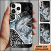 Maxcorners Fishing Tribal Pattern Black White Water Splash Personalized Name Phone Case (10 Fish Species)
