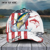 Maxcorners Fishing Red Blue Seawwave American Flag Pattern Sport Pattern Personalized Name 3D Cap (11 Breeds)