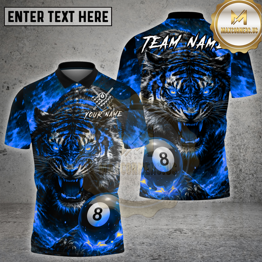 Maxcorners Angry Tiger 8 Ball  Billiard Fire Energy Multicolor Options Personalized Name, Team Name 3D Shirt (4 Colors)