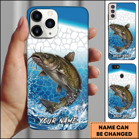 Maxcorners Bass Fishing Phone Case Aqua Water Splash Scale Pattern Design Personalized Fisherman Name Phone Case (12 Fish Species)