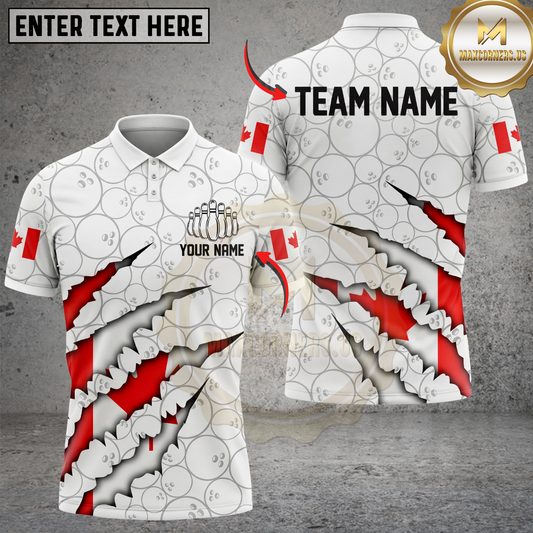 Maxcorners Bowling Shirt Flags Ripped Claw Patriotic Design Multicolor Options Personalized Name, Team Name 3D Shirt (4 Colors)