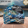 Maxcorners Fishing  Blue Camouflage Fishing Boat Multi Options Personalized Name 3D Classic Cap (11 Fish Species)