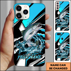 Maxcorners Chinook Fishing Blue Black Geometric Lightning Splash Personalized Name Phone Case