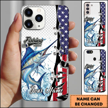 Maxcorners Marlin Fishing American Flag Patriotic Water Splash Personalized Name Phone Case