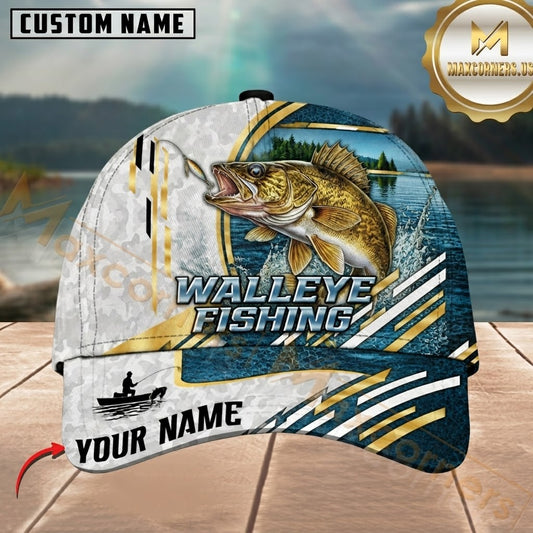 Maxcorners Fishing Blue Gold Water Camo Strike Customized Name 3D Cap