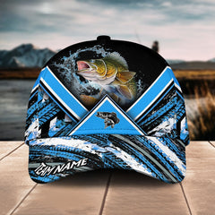 Maxcorners Walleye Fishing Blue Tire Triangle Pattern Sport Pattern Personalized Name 3D Cap