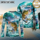 Maxcorners Walleye Fishing Storm Ocean Style Pattern Sport Jersey Personalized Name, Team Name Long Sleeve Shirt