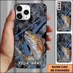 Maxcorners Redfish Fishing Dark Hexagon Pattern Dynamic Splash Personalized Name Phone Case