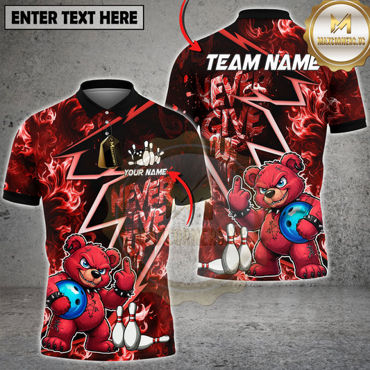 Maxcorners Bear Bowling Shirt Edgy Punk Cartoon Streetwear Multicolor Options Personalized Name, Team Name 3D Shirt (2 Colors)