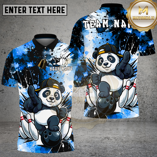 Maxcorners Panda Bowling Street Style Cartoon Multicolor Options Personalized Name, Team Name 3D Shirt (4 Colors)