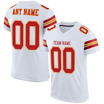 Maxcorners Custom White Scarlet-Gold Mesh Authentic Football Jersey LM2605