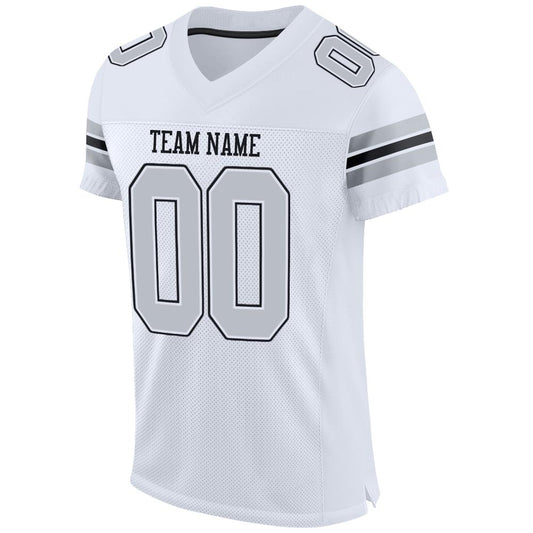 Maxcorners Custom White Silver-Black Mesh Authentic Football Jersey LM2605