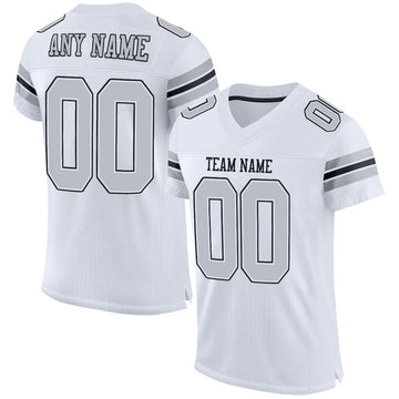 Maxcorners Custom White Silver-Black Mesh Authentic Football Jersey LM2605