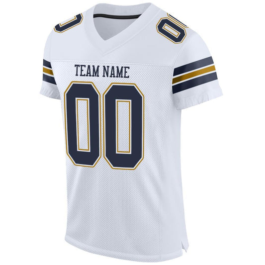 Maxcorners Custom White Navy-Old Gold Mesh Authentic Football Jersey LM2605
