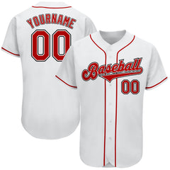 Maxcorners Custom White Red-Black Authentic Baseball Jersey
 LM0609