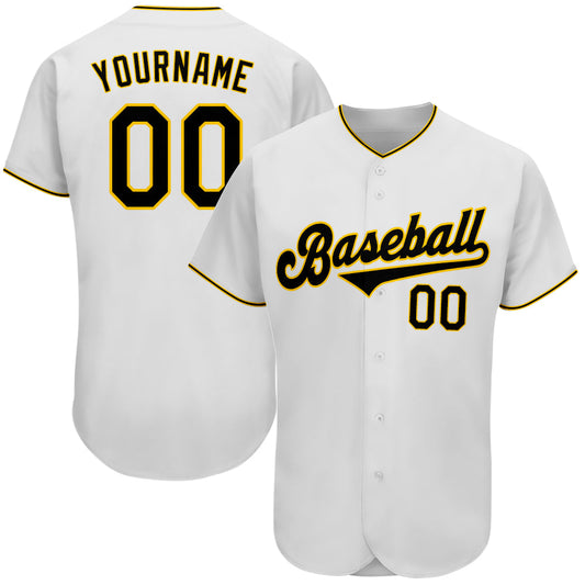 Maxcorners Custom White Black-Gold Authentic Baseball Jersey LM2605
