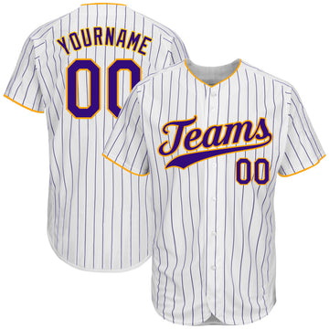 Maxcorners Custom White Purple Pinstripe Purple-Gold Authentic Baseball Jersey LM2605