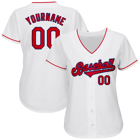 Maxcorners Custom White Red-Navy Classic Authentic Baseball Jersey LM2605