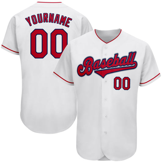 Maxcorners Custom White Red-Navy Classic Authentic Baseball Jersey LM2605