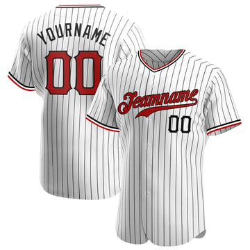 Maxcorners Custom White Black Pinstripe Red-Black Authentic Baseball Jersey LM2605